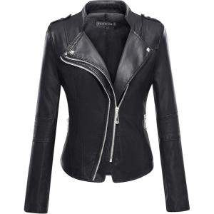 imageTanming Womens Faux Leather Moto Biker Short Coat JacketD Black16