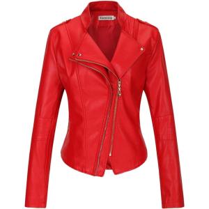 imageTanming Womens Faux Leather Moto Biker Short Coat JacketD Red16