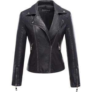 imageTanming Womens Faux Leather Moto Biker Short Coat JacketG Black6
