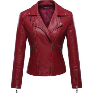 imageTanming Womens Faux Leather Moto Biker Short Coat JacketG Wine Red6