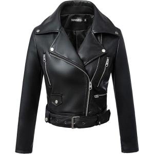 imageTanming Womens Faux Leather Moto Biker Short Coat JacketI Black2