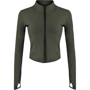imageTanming Womens Full Zip Seamless Workout Jacket Running Yoga Slim Fit Track JacketArmy Green