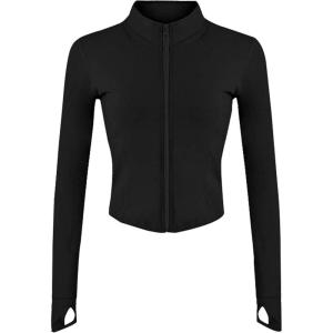 imageTanming Womens Full Zip Seamless Workout Jacket Running Yoga Slim Fit Track JacketBlack