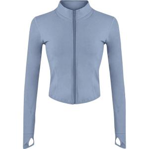 imageTanming Womens Full Zip Seamless Workout Jacket Running Yoga Slim Fit Track JacketBlue