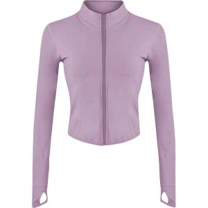imageTanming Womens Full Zip Seamless Workout Jacket Running Yoga Slim Fit Track JacketGrey Purple