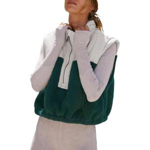 imageTanming Womens Fuzzy Sherpa Fleece Vest Lightweight Cozy Sleeveless Gilet Half Zip Pullover Waistcoat with PocketDark Green