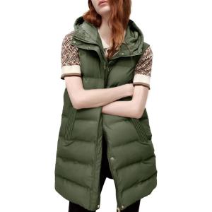 imageTanming Womens Long Puffer Vest Casual Sleeveless Puffy Jacket with Removable HoodArmy Green