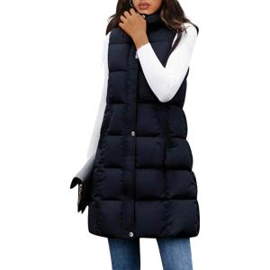 imageTanming Womens Long Puffer Vest Casual Sleeveless Puffy Jacket with Removable HoodBlack