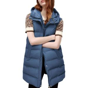 imageTanming Womens Long Puffer Vest Casual Sleeveless Puffy Jacket with Removable HoodBlue
