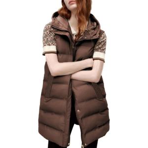 imageTanming Womens Long Puffer Vest Casual Sleeveless Puffy Jacket with Removable HoodBrown