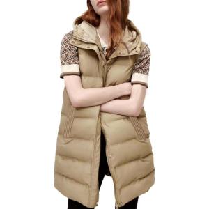 imageTanming Womens Long Puffer Vest Casual Sleeveless Puffy Jacket with Removable HoodKhaki