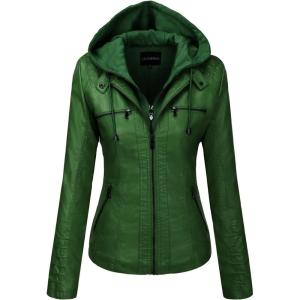 imageTanming Womens Removable Hooded Faux Leather JacketsGreen