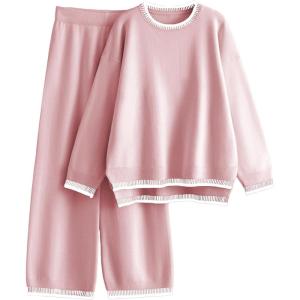 imageTanming Womens Sweater Sets 2 Piece Outfits Knitted Pullover Jumper and Wide Leg Pants TracksuitPink