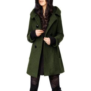 imageTanming Womens Warm Double Breasted Wool Pea Coat Trench Coat Jacket with HoodArmy Green