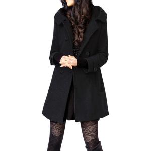 imageTanming Womens Warm Double Breasted Wool Pea Coat Trench Coat Jacket with HoodBlack