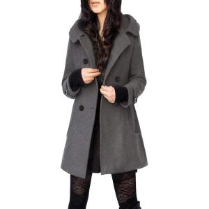 imageTanming Womens Warm Double Breasted Wool Pea Coat Trench Coat Jacket with HoodGrey