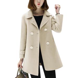 imageTanming Womens Winter Double Breasted Coat Black Wool Peacoat Long Sleeve Trench CoatBeige