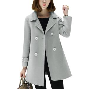 imageTanming Womens Winter Double Breasted Coat Black Wool Peacoat Long Sleeve Trench CoatGray