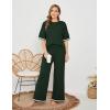 imageTanming Sweater Sets Women 2 Piece Lounge Sets Short Sleeve Knit Pullover Tops Wide Leg PantsArmy Green