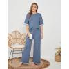 imageTanming Sweater Sets Women 2 Piece Lounge Sets Short Sleeve Knit Pullover Tops Wide Leg PantsBlue