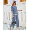imageTanming Sweater Sets Women 2 Piece Lounge Sets Short Sleeve Knit Pullover Tops Wide Leg PantsBlue
