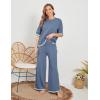 imageTanming Sweater Sets Women 2 Piece Lounge Sets Short Sleeve Knit Pullover Tops Wide Leg PantsBlue