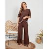imageTanming Sweater Sets Women 2 Piece Lounge Sets Short Sleeve Knit Pullover Tops Wide Leg PantsBrown