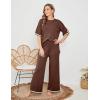imageTanming Sweater Sets Women 2 Piece Lounge Sets Short Sleeve Knit Pullover Tops Wide Leg PantsBrown