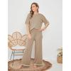 imageTanming Sweater Sets Women 2 Piece Lounge Sets Short Sleeve Knit Pullover Tops Wide Leg PantsDark Khaki