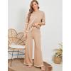 imageTanming Sweater Sets Women 2 Piece Lounge Sets Short Sleeve Knit Pullover Tops Wide Leg PantsKhaki