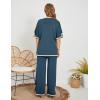 imageTanming Sweater Sets Women 2 Piece Lounge Sets Short Sleeve Knit Pullover Tops Wide Leg PantsNavy