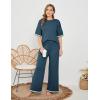 imageTanming Sweater Sets Women 2 Piece Lounge Sets Short Sleeve Knit Pullover Tops Wide Leg PantsNavy