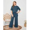 imageTanming Sweater Sets Women 2 Piece Lounge Sets Short Sleeve Knit Pullover Tops Wide Leg PantsNavy
