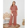 imageTanming Sweater Sets Women 2 Piece Lounge Sets Short Sleeve Knit Pullover Tops Wide Leg PantsRust