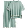 imageTanming Sweater Sets Women 2 Piece Lounge Sets Short Sleeve Knit Pullover Tops Wide Leg PantsGrey Green