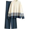 imageTanming Womens Lounge Sets 2 Piece Outfits Knitted Pullover Sweater Tops Wide Leg Pants TracksuitNavy