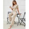 imageTanming Two Piece Sets for Women Short Sleeve Polo Neck Tops Casual Lounge Set Wide Leg Pants Set TracksuitApricot