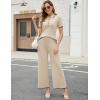 imageTanming Two Piece Sets for Women Short Sleeve Polo Neck Tops Casual Lounge Set Wide Leg Pants Set TracksuitApricot