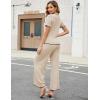 imageTanming Two Piece Sets for Women Short Sleeve Polo Neck Tops Casual Lounge Set Wide Leg Pants Set TracksuitApricot