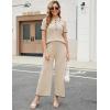 imageTanming Two Piece Sets for Women Short Sleeve Polo Neck Tops Casual Lounge Set Wide Leg Pants Set TracksuitApricot