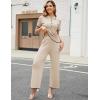 imageTanming Two Piece Sets for Women Short Sleeve Polo Neck Tops Casual Lounge Set Wide Leg Pants Set TracksuitApricot