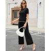 imageTanming Two Piece Sets for Women Short Sleeve Polo Neck Tops Casual Lounge Set Wide Leg Pants Set TracksuitBlack
