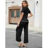 imageTanming Two Piece Sets for Women Short Sleeve Polo Neck Tops Casual Lounge Set Wide Leg Pants Set TracksuitBlack