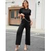 imageTanming Two Piece Sets for Women Short Sleeve Polo Neck Tops Casual Lounge Set Wide Leg Pants Set TracksuitBlack