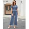 imageTanming Two Piece Sets for Women Short Sleeve Polo Neck Tops Casual Lounge Set Wide Leg Pants Set TracksuitBlue