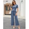 imageTanming Two Piece Sets for Women Short Sleeve Polo Neck Tops Casual Lounge Set Wide Leg Pants Set TracksuitBlue