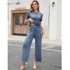 imageTanming Two Piece Sets for Women Short Sleeve Polo Neck Tops Casual Lounge Set Wide Leg Pants Set TracksuitBlue