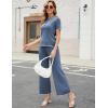 imageTanming Two Piece Sets for Women Short Sleeve Polo Neck Tops Casual Lounge Set Wide Leg Pants Set TracksuitBlue