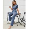 imageTanming Two Piece Sets for Women Short Sleeve Polo Neck Tops Casual Lounge Set Wide Leg Pants Set TracksuitBlue