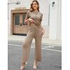 imageTanming Two Piece Sets for Women Short Sleeve Polo Neck Tops Casual Lounge Set Wide Leg Pants Set TracksuitDark Khaki
